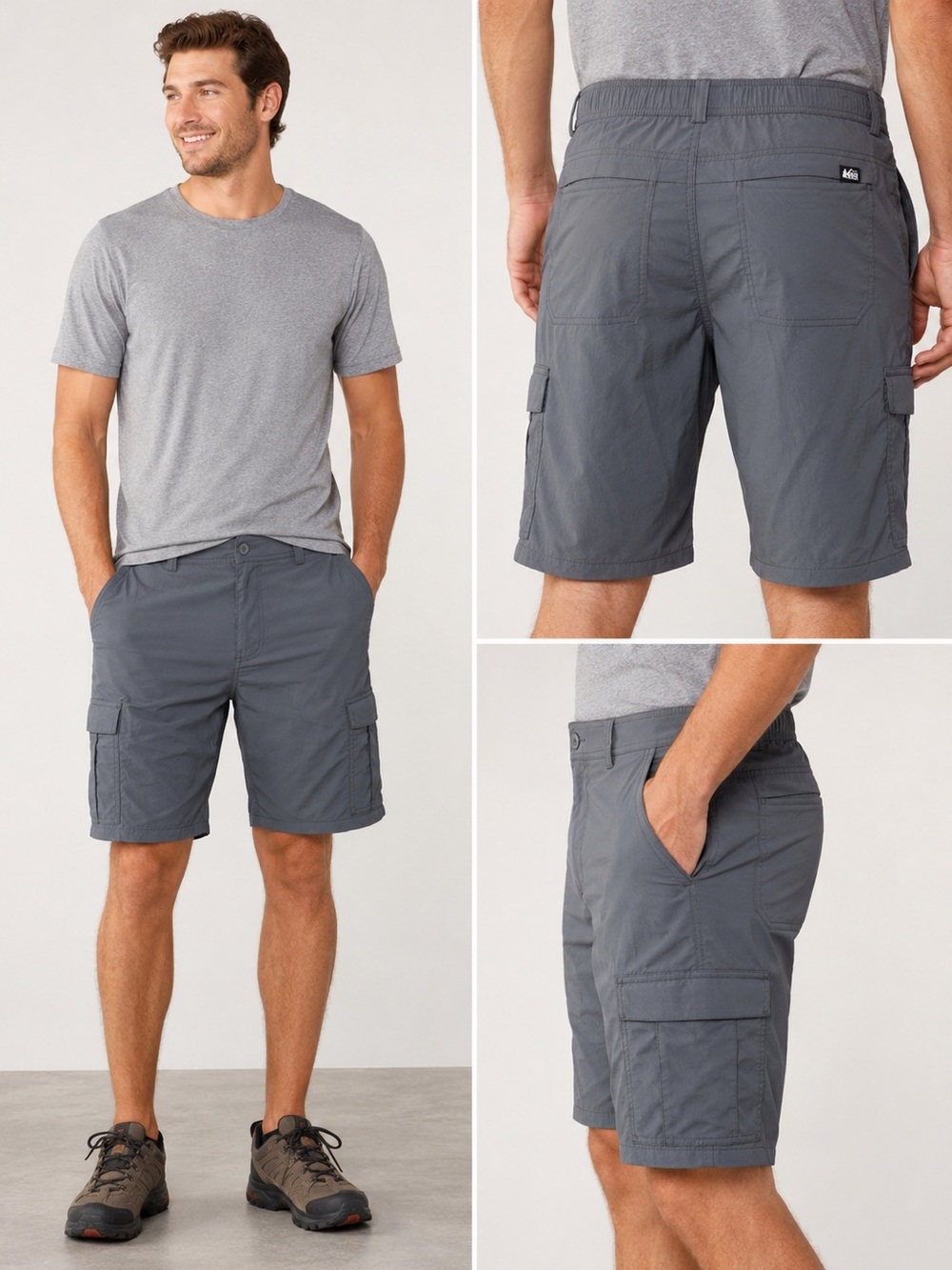 REI Co-op Men’s Gray Stretch Hiking Cargo Shorts Size 38 Nylon Spandex